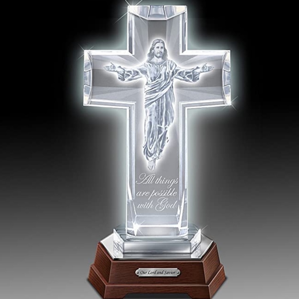 The Bradford Exchange Glass Cross Lights Up Sculpture of Jesus